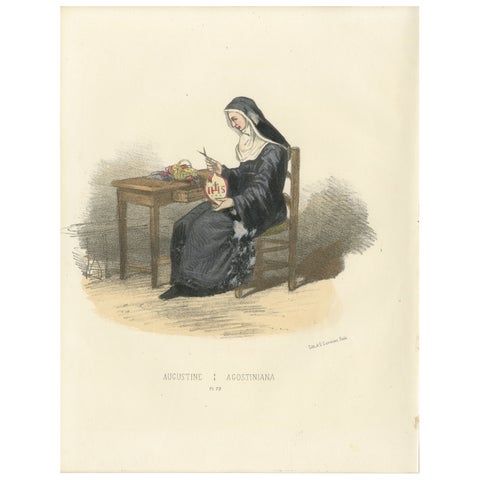 Augustine, 1862 Hand-Colored Lithograph of an Augustinian Nun