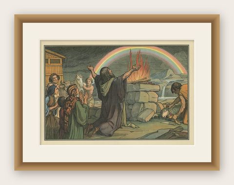 Antique Religion Print of Noah's Offering, 1913, shown framed
