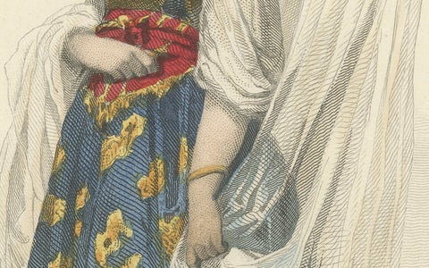 Jewish Bride Print Algeria 1853 by Compte-Calix, Hand-Colored Lithograph, close-up 2