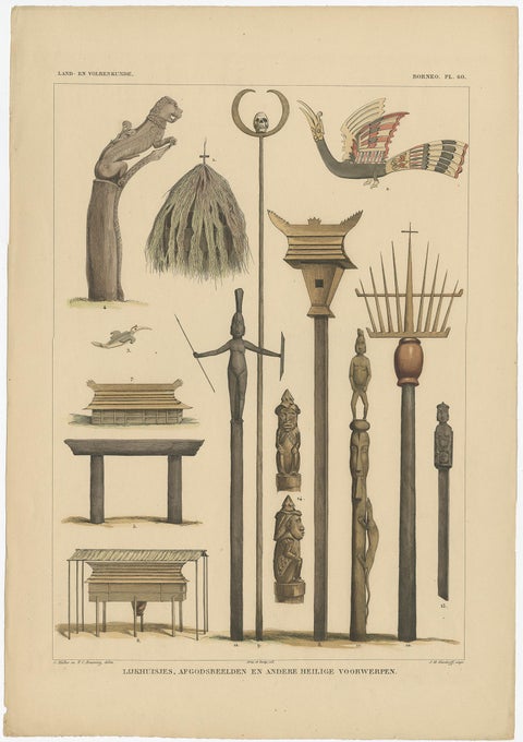 Print with Religious Items from Borneo 'Indonesia' by Temminck, circa 1840, view 4