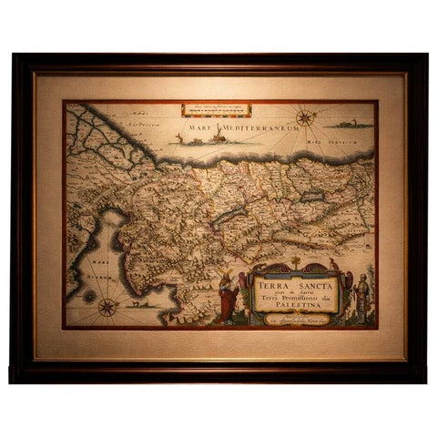 Blaeu Holy Land Map, Terra Sancta Palestina, Figural Cartouche, 1642