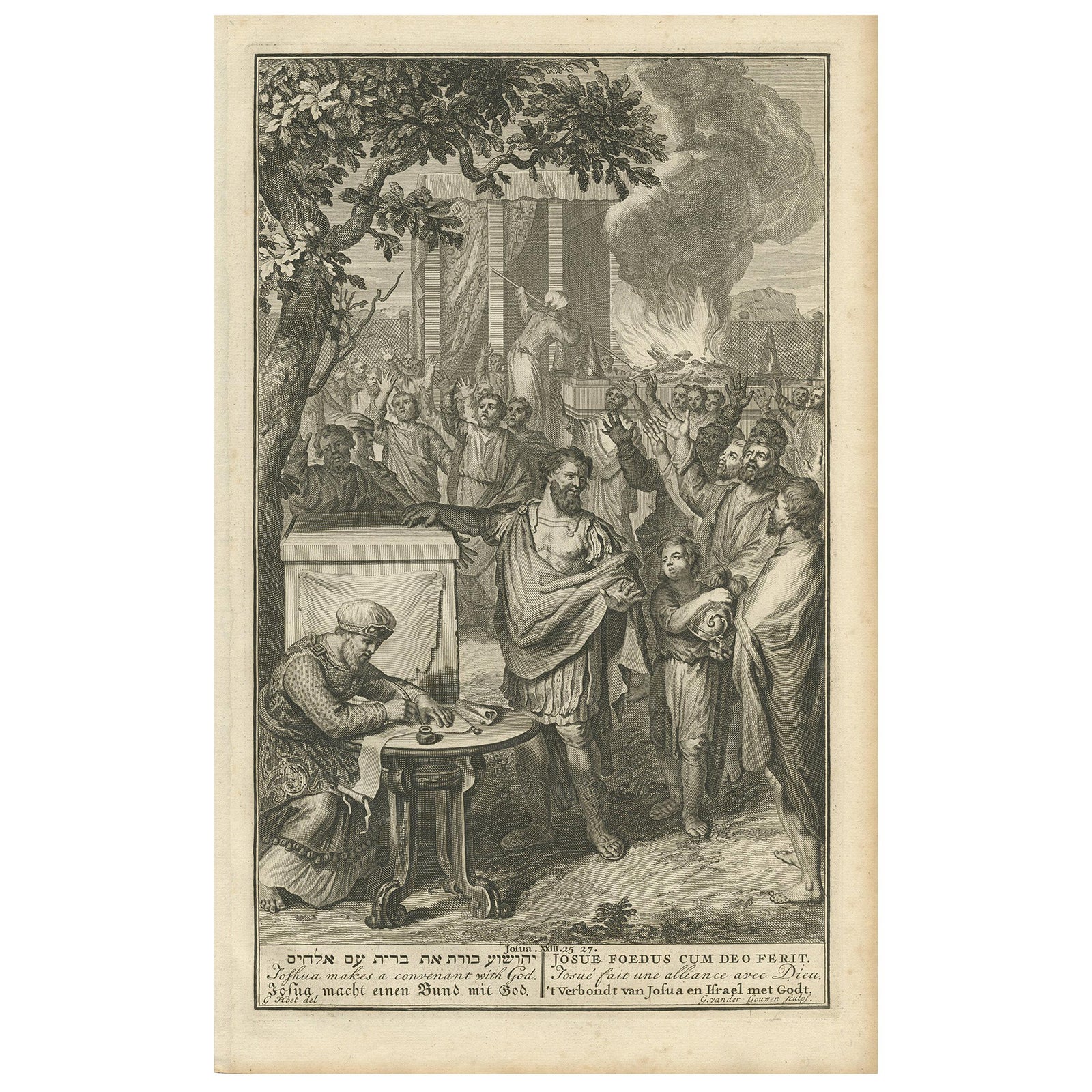 Antique Print Religion 'Joshua Makes a Convenant with God' by De Hondt, 1728
