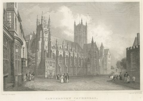 Canterbury Cathedral, Kent, after T. M. Baynes, Antique Steel Engraving, 1837