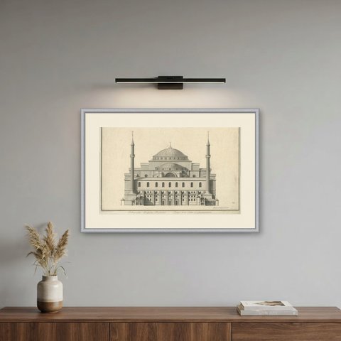 West Elevation of Hagia Sophia in Constantinople, Engraving, 1776, shown framed on a wall, true to size