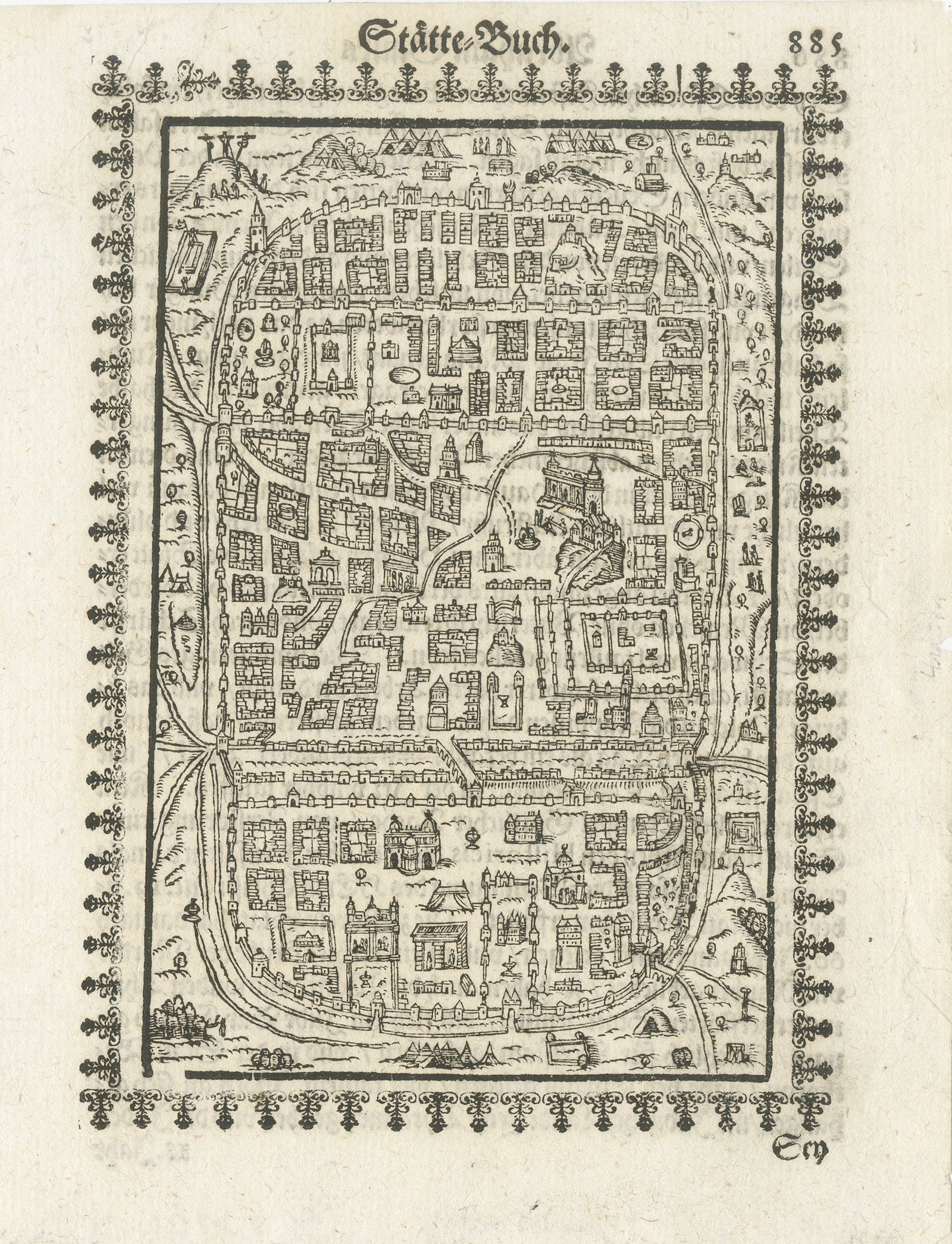 17th Century Woodcut Map of Jerusalem from Abraham Saur’s Städte-Buch, 1658