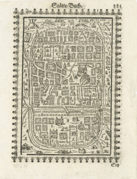 17th Century Woodcut Map of Jerusalem from Abraham Saur’s Städte-Buch, 1658