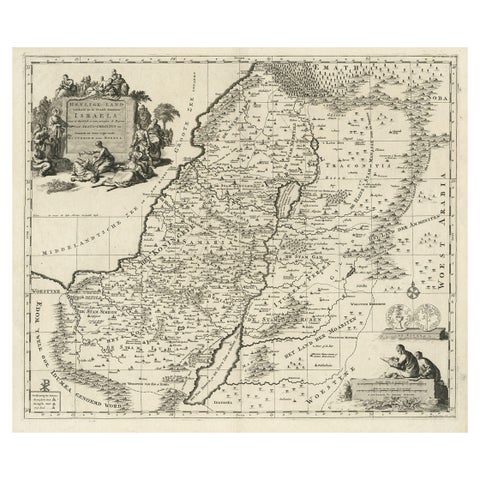 Highly Detailed Antique Map of the Holy Land Showing 12 Tribes of Israel, c.1720