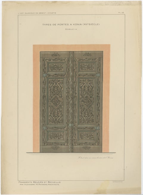 Seljuk Carved Wooden Door from Konya, Islamic Architecture, Raymond 1924, view 2