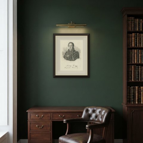 Imre Szalay, Canon of Veszprém, Engraved Portrait, Pest, circa 1840, shown framed in a room, true to size