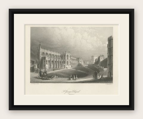 Antique Print of St. George's Chapel of Windsor, England, c.1850, shown framed