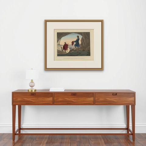 Religious Print ‘No. 8’ David Showing Saul the Tip of His Coat, circa 1840, shown framed on a wall, true to size