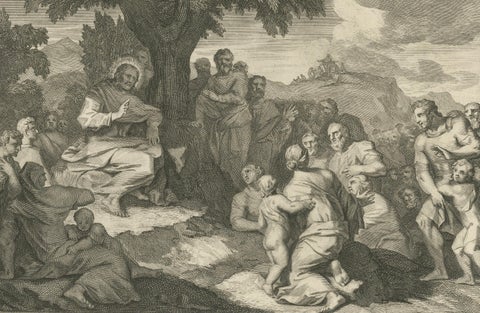 Christ Healing the Sick and Preaching the Sermon on the Mount, P. Mortier, 1700, close-up 3