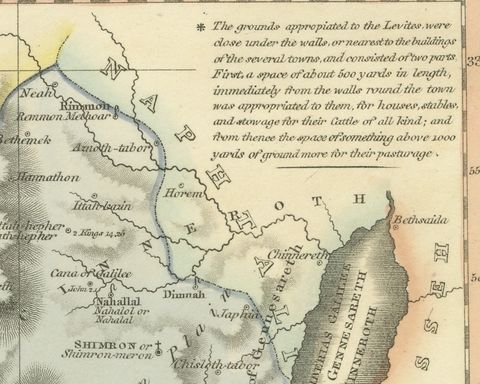 Decorative Antique Map of the Tribe of Zebulun, Wyld, 1823, close-up 2