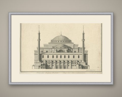 West Elevation of Hagia Sophia in Constantinople, Engraving, 1776, shown framed