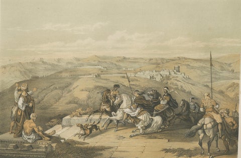 19th-Century Chromolithograph of Samaria, Israël, Historical Biblical Scene, close-up 4