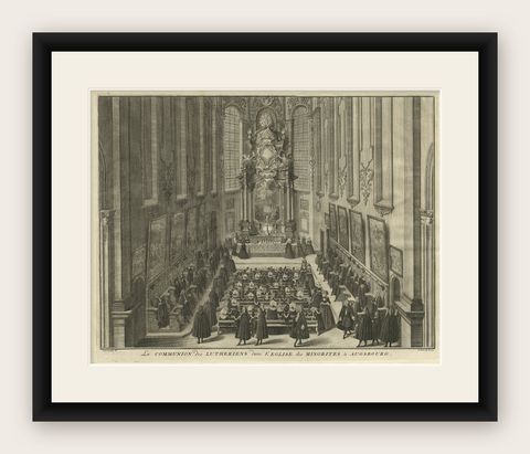 The Communion of the Lutherans in the Minorite Church in Augsburg, Germany, 1730, shown framed