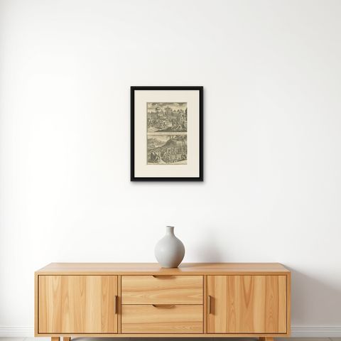 Funeral Rites and Burial of Inca Nobles, 1734 Engraving of Old Peruvian Customa, shown framed on a wall, true to size