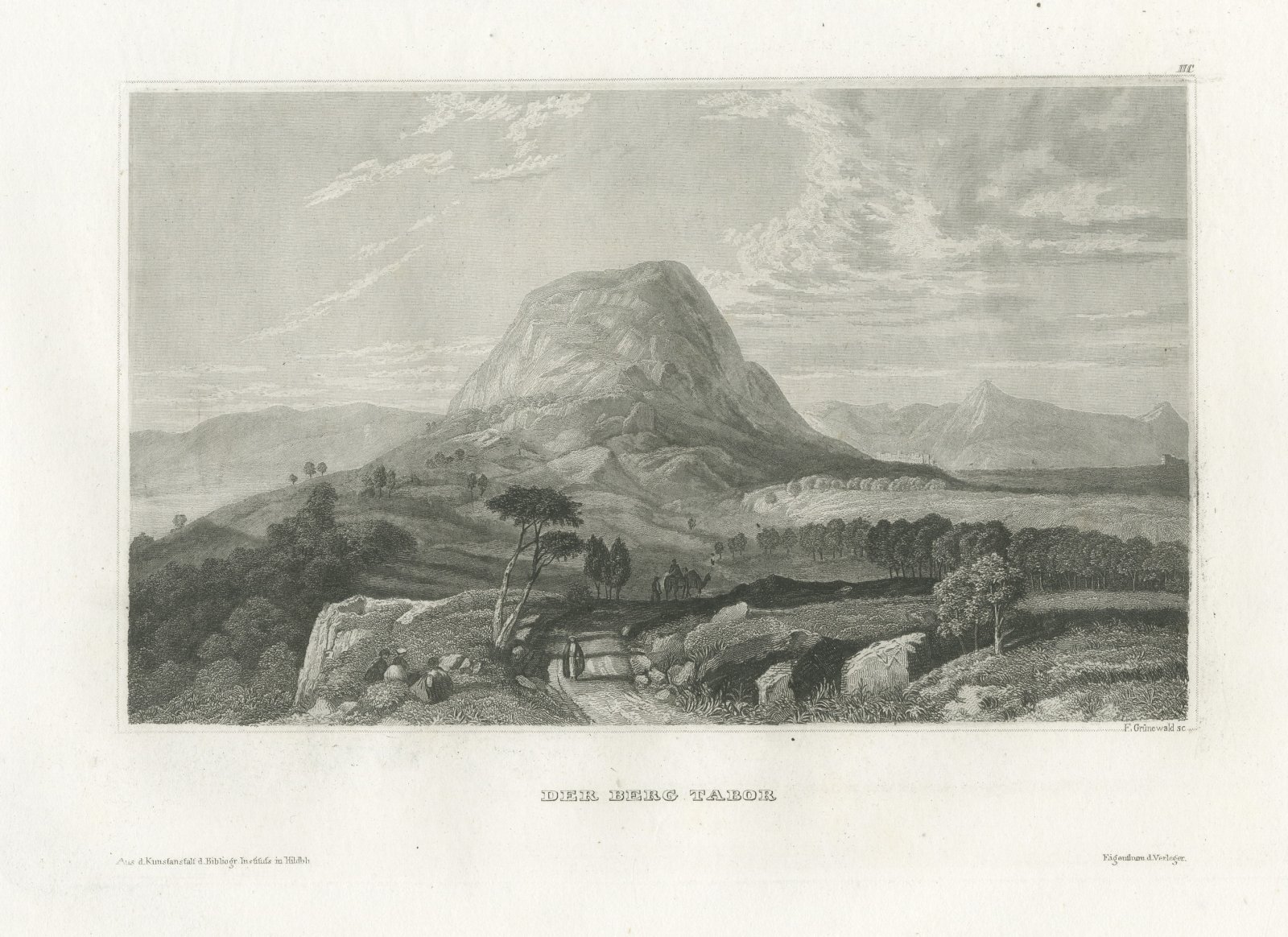 Antique Holy Land View of Mount Tabor in Galilee, Engraving, circa 1850