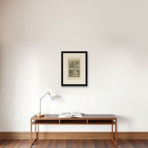 Daniel's Vision of the Ram and Goat and Vision by the Tigris, Mortier circa 1700, shown framed on a wall, true to size