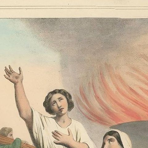 Antique Religious Print "No. 27" Eleazar and the Seven Maccabees, circa 1840, close-up 1