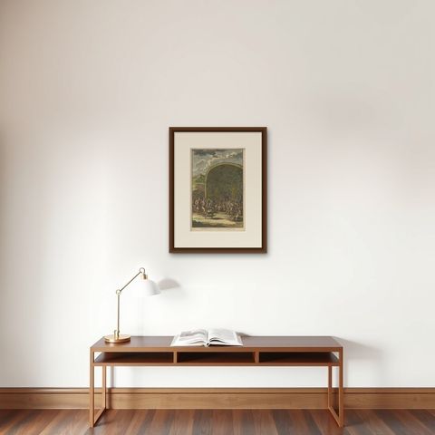 Religious Ceremony of the Inhabitants of the Island of Hispaniola, 1734, shown framed on a wall, true to size