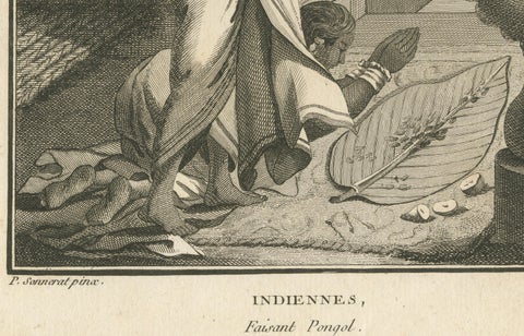Hindu Women Celebrating Pongal Festival, Engraving after Sonnerat, 1806, close-up 2