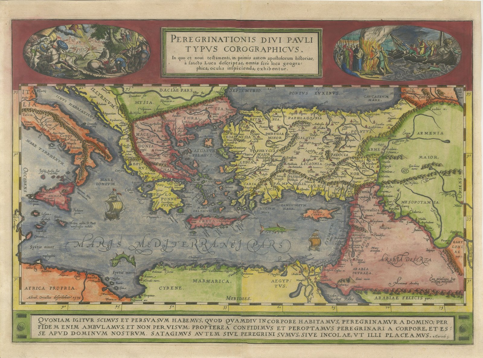 The Travels of Saint Paul, Antique Map by Abraham Ortelius, circa 1590