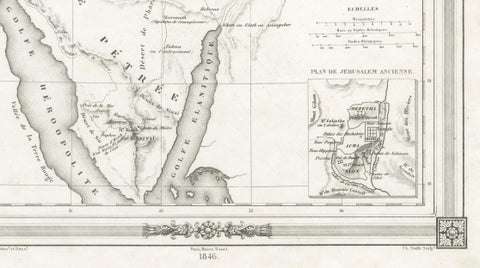 Holy Land Map, Jerusalem & Sinai, Dufour Biblical Map, Paris 1846, close-up 2