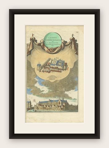 Antique Print of the Clarisse Monastery in Amsterdam, The Netherlands, c.1760, shown framed