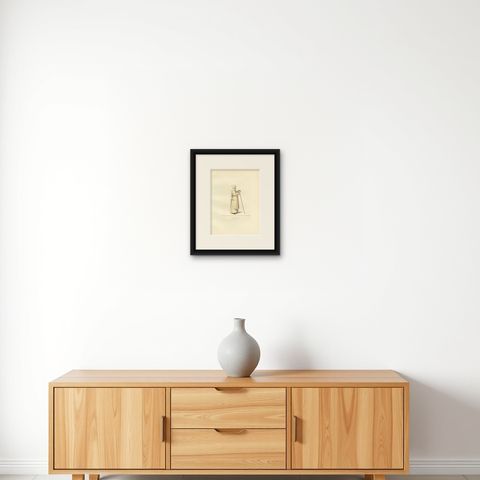 Visions of Solitude: Handcolored Antique Print of a 14th-Century Carthusian Monk, shown framed on a wall, true to size