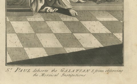 St. Paul to Galatians, Rejecting Mosaic Law, Antique Engraving c.1735, close-up 1