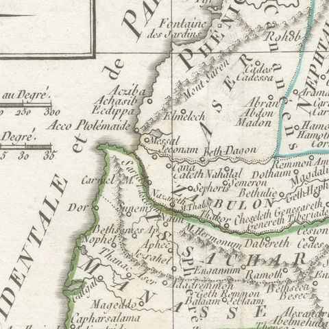 Antique Map of Judaea or the Holy Land with the Twelve Tribes, circa 1800, close-up 5