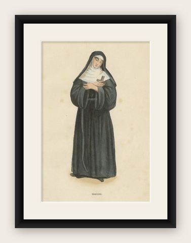 Print of an Ursuline Sister, of an Enclosed Religious Order of Consecrated Women, shown framed