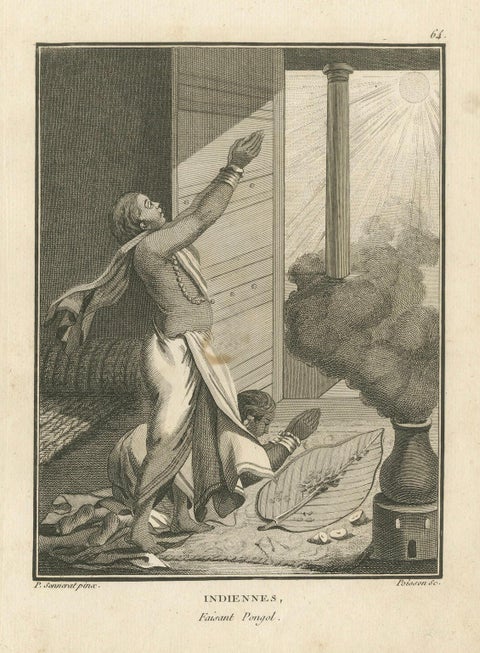 Hindu Women Celebrating Pongal Festival, Engraving after Sonnerat, 1806, close-up 1