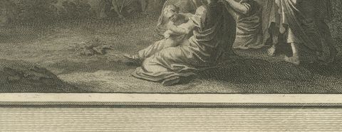 Heliodorus Scourged and Armies in the Sky over Jerusalem, Mortier, circa 1700, close-up 1