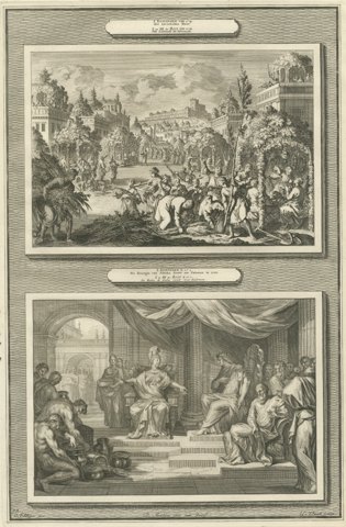 Feast of Tabernacles and the Queen of Sheba Visits Solomon, Mortier, circa 1700