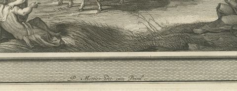 Dagon Falls Before the Ark and the Ark Sent Back, Mortier Bible circa 1700, close-up 1