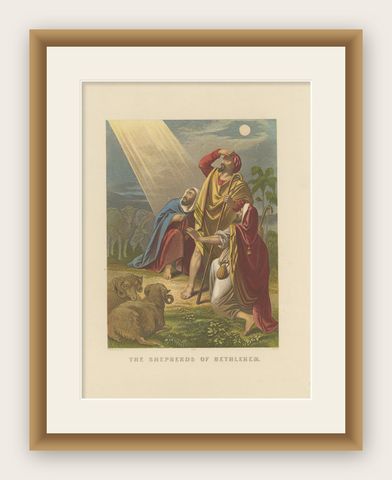 Antique Bible Print of the Shepherds of Bethlehem by Kronheim 'c.1860', shown framed