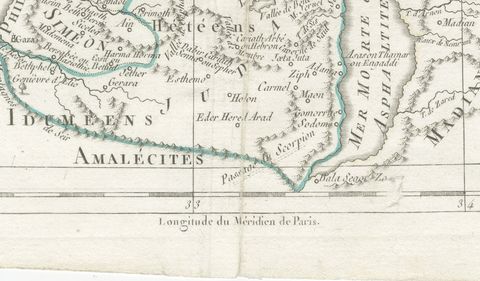 Antique Map of Judaea or the Holy Land with the Twelve Tribes, circa 1800, close-up 2