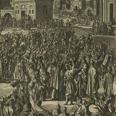 Antique Bible Print of Pilate and Jesus by J. Luyken, 1743, close-up 2