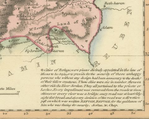 Antique Scripture Map of the Tribe of Ephraim, Hand-Colored, 1823, close-up 2