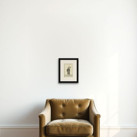Burmese Monk in His Religious Robe, Antique Costume Print, circa 1800, shown framed on a wall, true to size