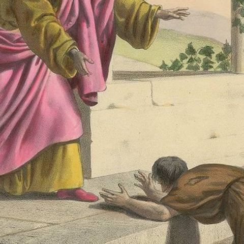 Antique Religious Print 'No. 14' The Prodigal Son, circa 1840, close-up 2