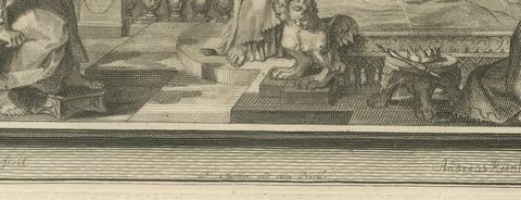 Angel Destroys the Assyrian Army and Hezekiah's Recovery, Mortier, circa 1700, close-up 1