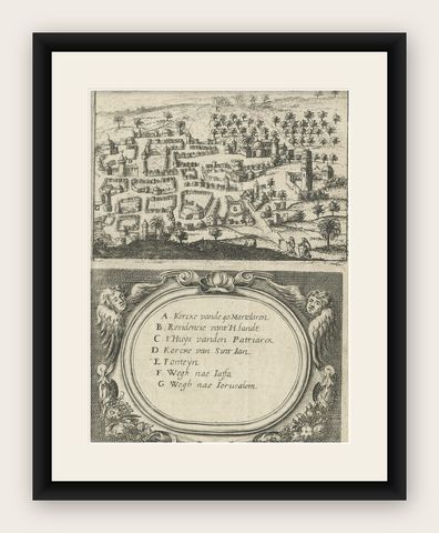 Rare Map of Rama or Ramma 'Ramallah?' in Palestine or the Holy Land, ca.1730, shown framed