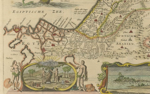 Circa 1686 Daniel Stoopendaal Map: Biblical Sites from Paradise to Canaan, close-up 1