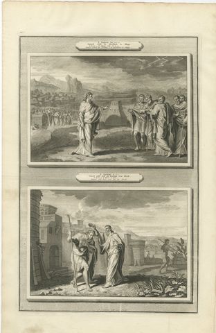 Samuel at Mizpah and Samuel Anoints Saul King, Mortier Bible circa 1700