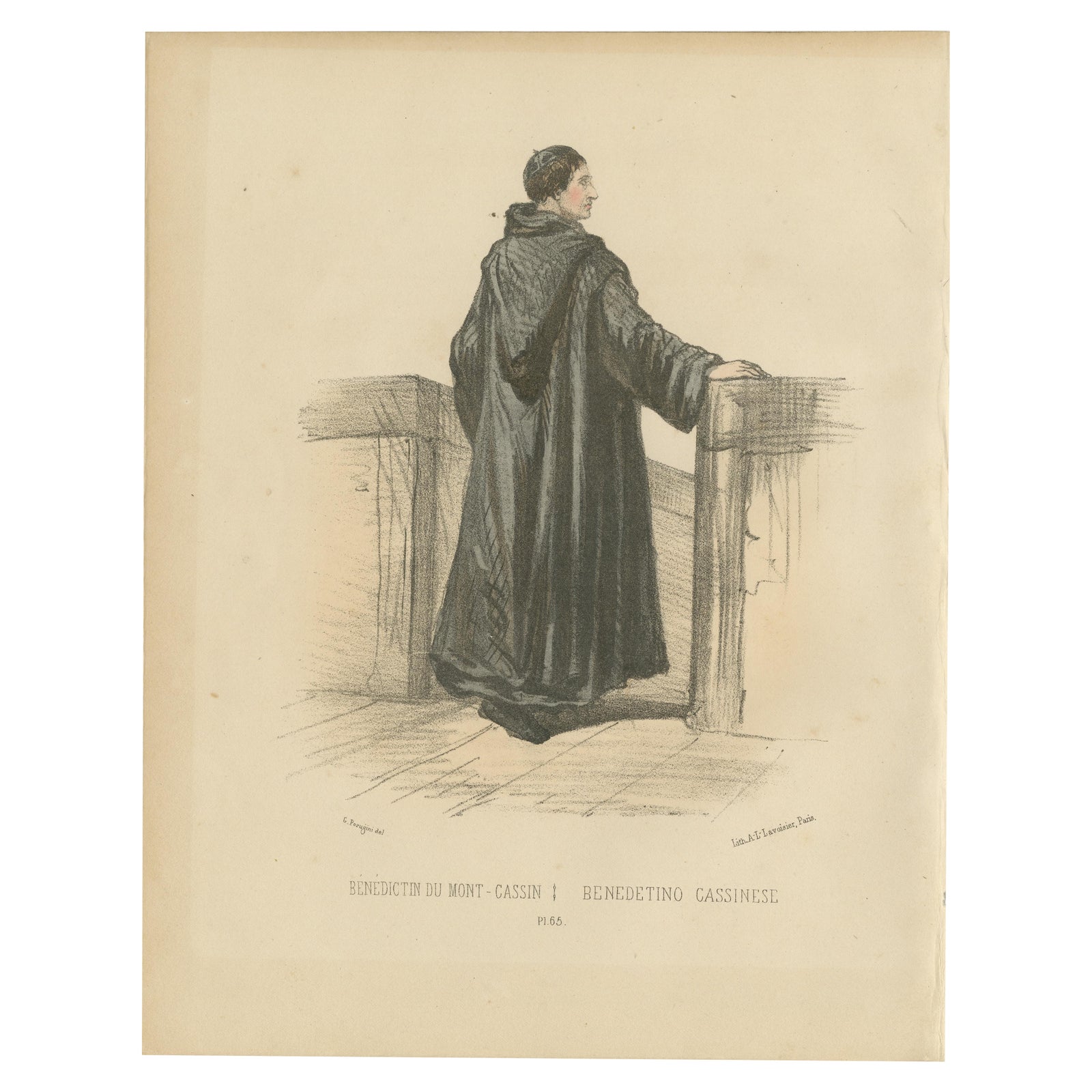Bénédictin du Mont-Cassin, a 1862 Litho of a Monk of Monte Carlo