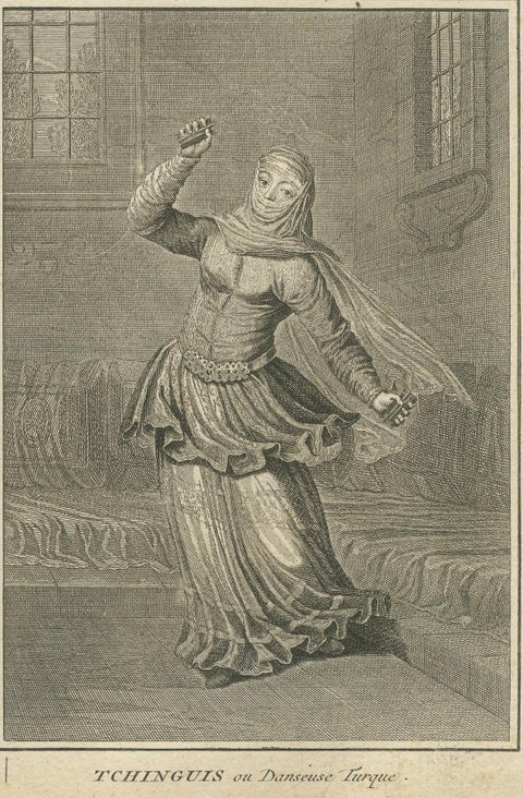 Ottoman Rituals and Dancers, 1734 Engraving of Turkish Love, Ceremony and Dance, close-up 5