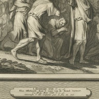 Obadiah Hides the Prophets and Elijah on Mount Carmel, Mortier, circa 1700, close-up 2